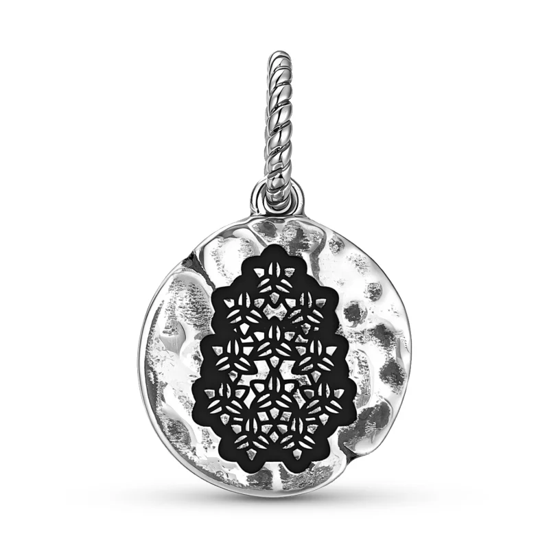 Flowers Hyacinth Symbol 925 Sterling Silver Hand Textured Dangle Charm For Charm Bracelets