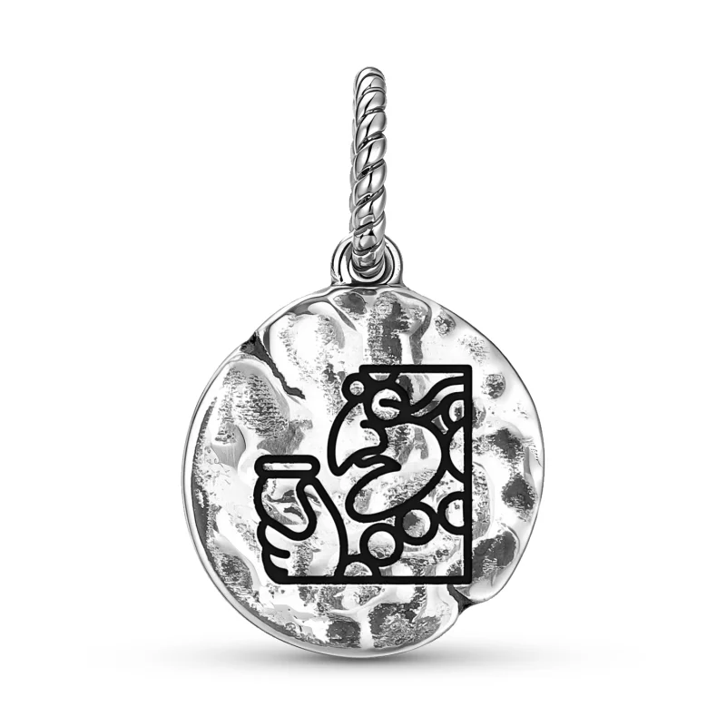 Mayan Itzamna Symbol 925 Sterling Silver Hand Textured Dangle Charm For Charm Bracelets
