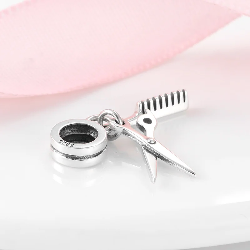 S925 Sterling Silver Pearl Pendant Hair Dryer Scissors Comb Bracelet Diy Accessories