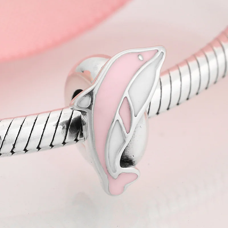 Cat Dolphin Animal Spacer S925 Sterling Silver Lady Bracelet Necklace Diy Bead