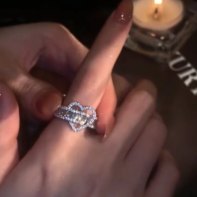 Temperament And High-end Personality Personality Zircon Inlaid Love Ring