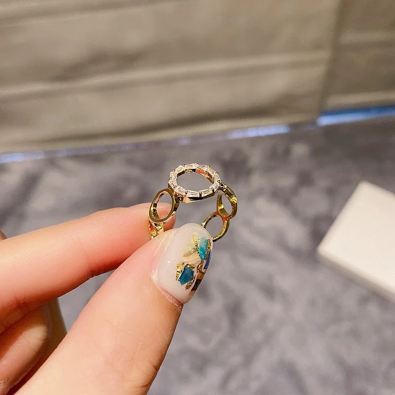 Fashion INS Style Simple Personality Circle Zircon Ring Adjustable