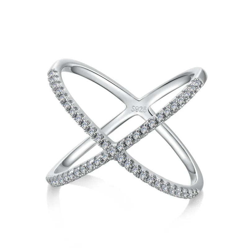 Female Zircon Inlaid Cross S925 Sterling Silver Ring