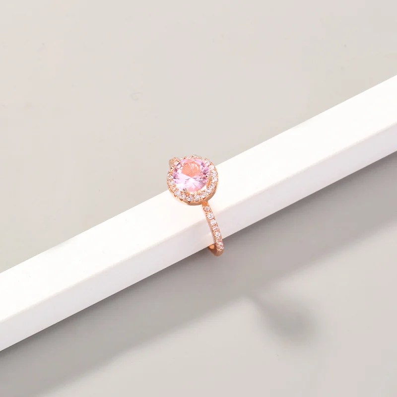 Copper micro-inlaid round zircon ring