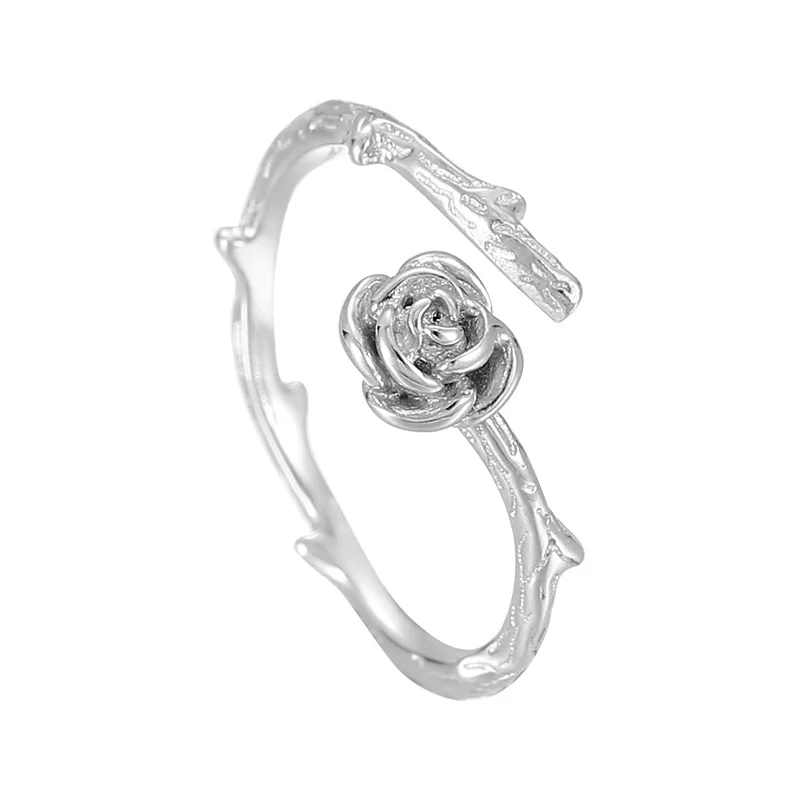 S925 Sterling Silver Thorn Rose Ring Female Ins