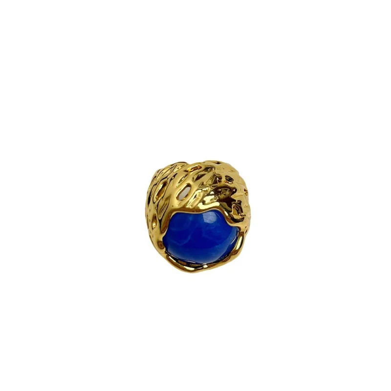 Antique Round Texture Hollow Inlaid Natural Stone Ring