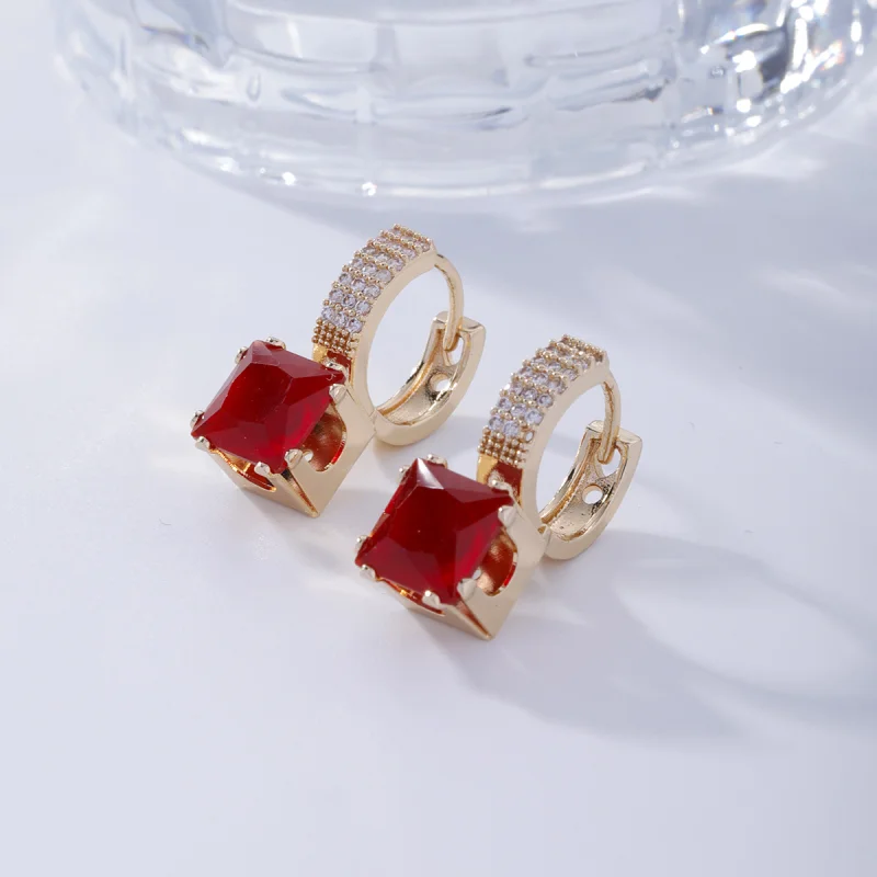Elegant Sugar-cube-shaped Cubic-zirconia Silver Needle Blue Square Stud Earrings