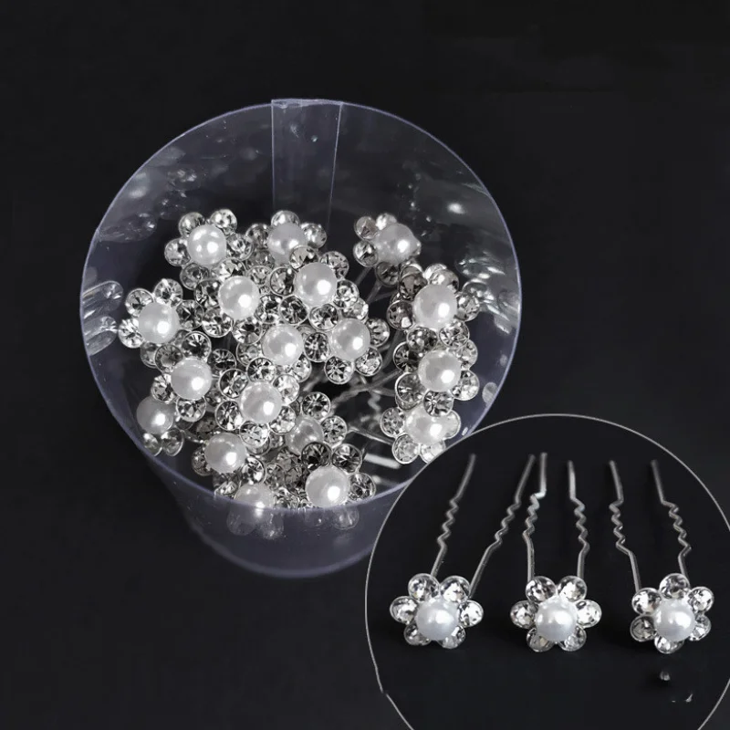 Bridal Plate Hair Fork U-Shaped Clip Diamond And Flower Hair Clip