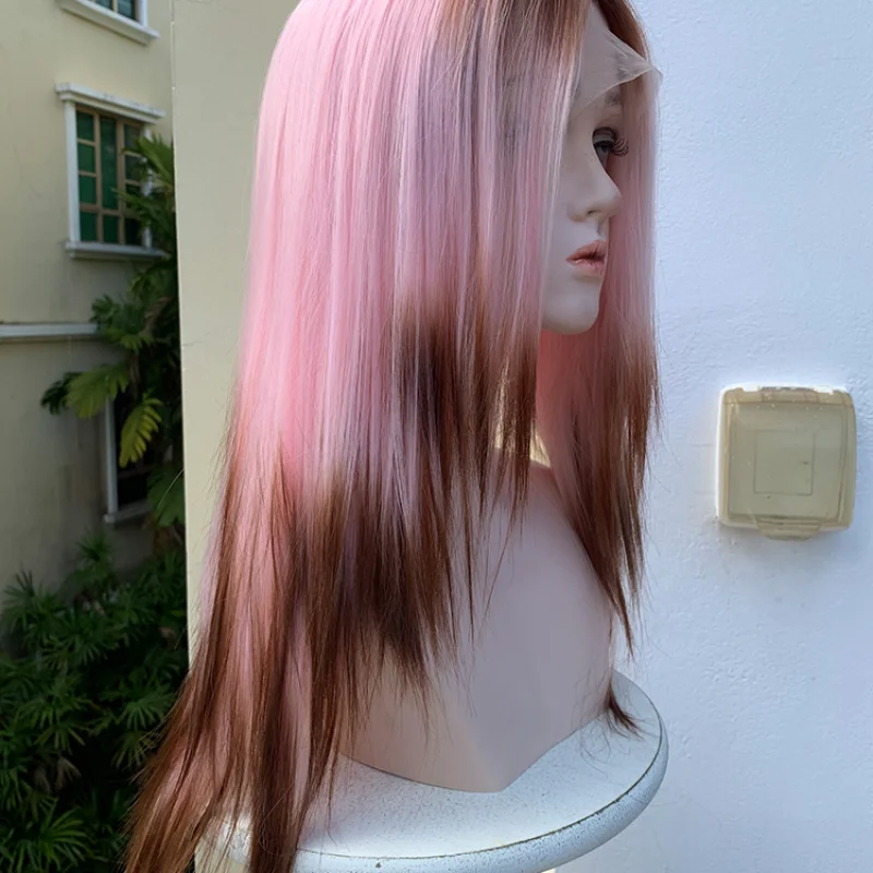 Cartoon Character Pink Gradient Earthy Brown Split Wig