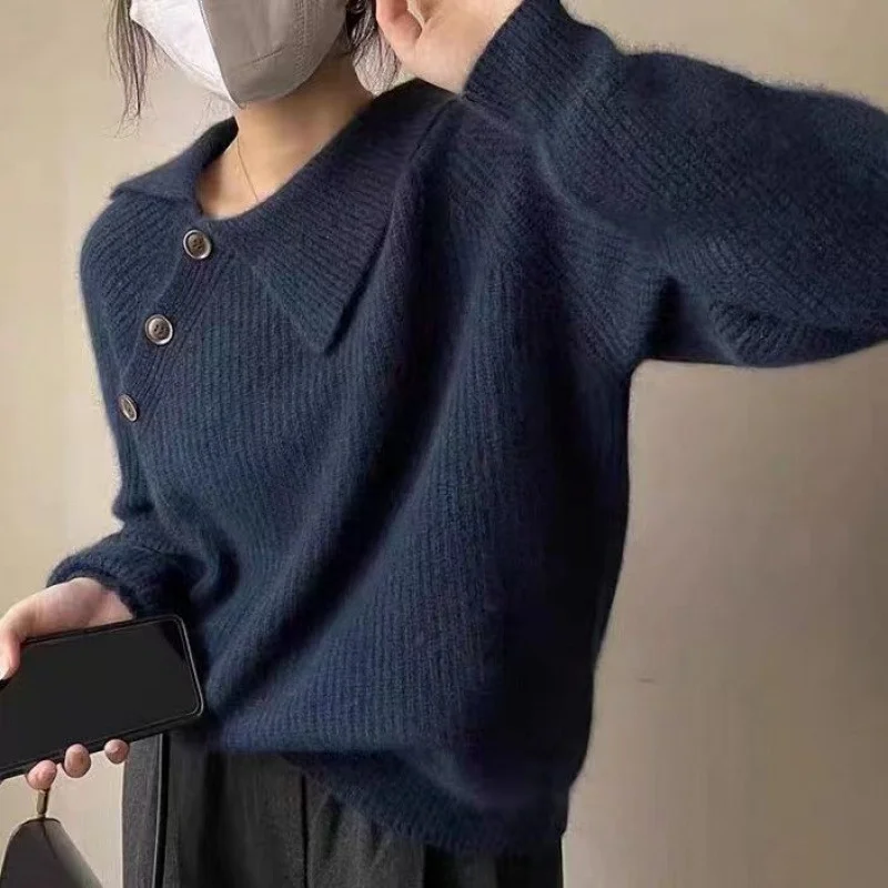 New Irregular Buckle Design Knitted Pullover Top