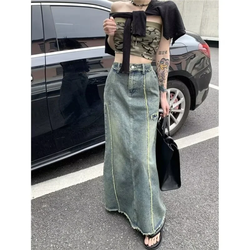 American Design Sense Niche Slimming Skirt Retro Burr Washed Overalls