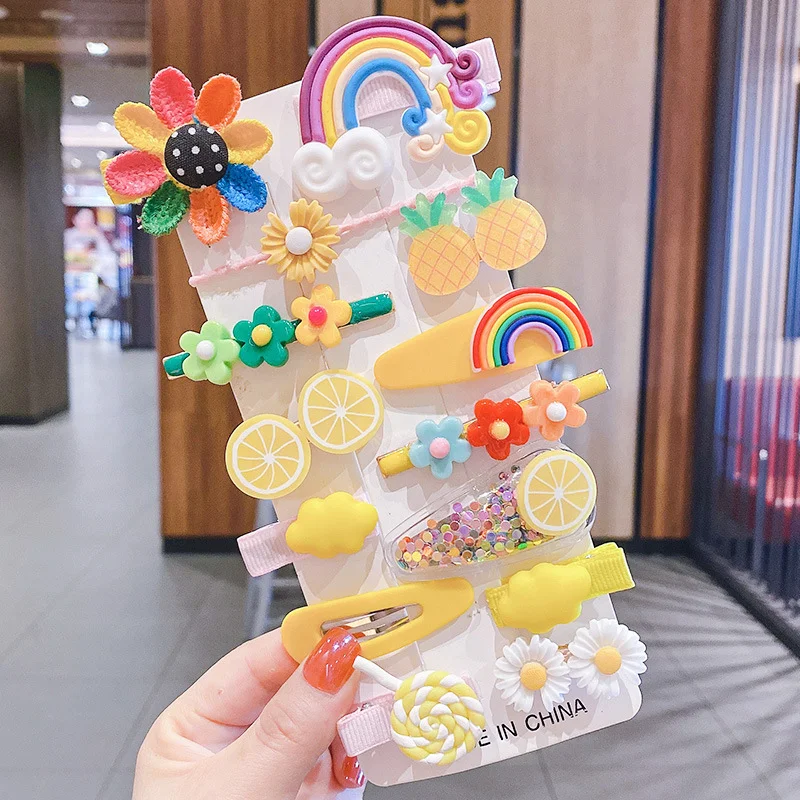 14PCS Toddler Hair Accessories Set  Colorful Rainbow Barrettes, Pins, Candy Fruits, Butterflies For Kids' Stylish Hairstyles