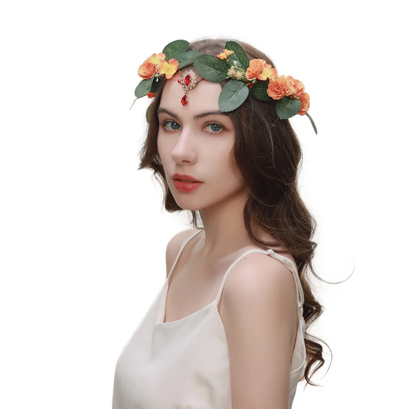 Artificial Flower Handmade Mori Style Green Leaf Female Hair Hoop