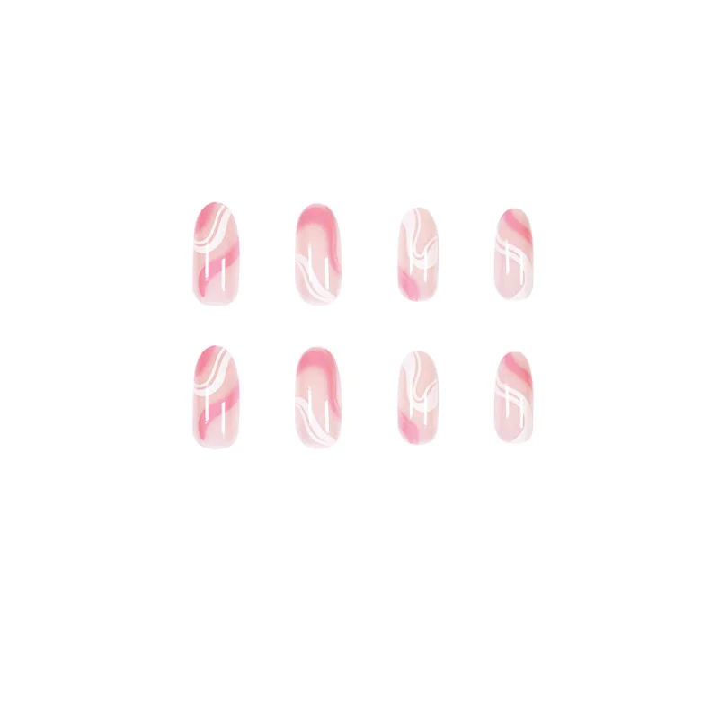 Pop-style Minimalist Pink-and-white Wearable Nails
