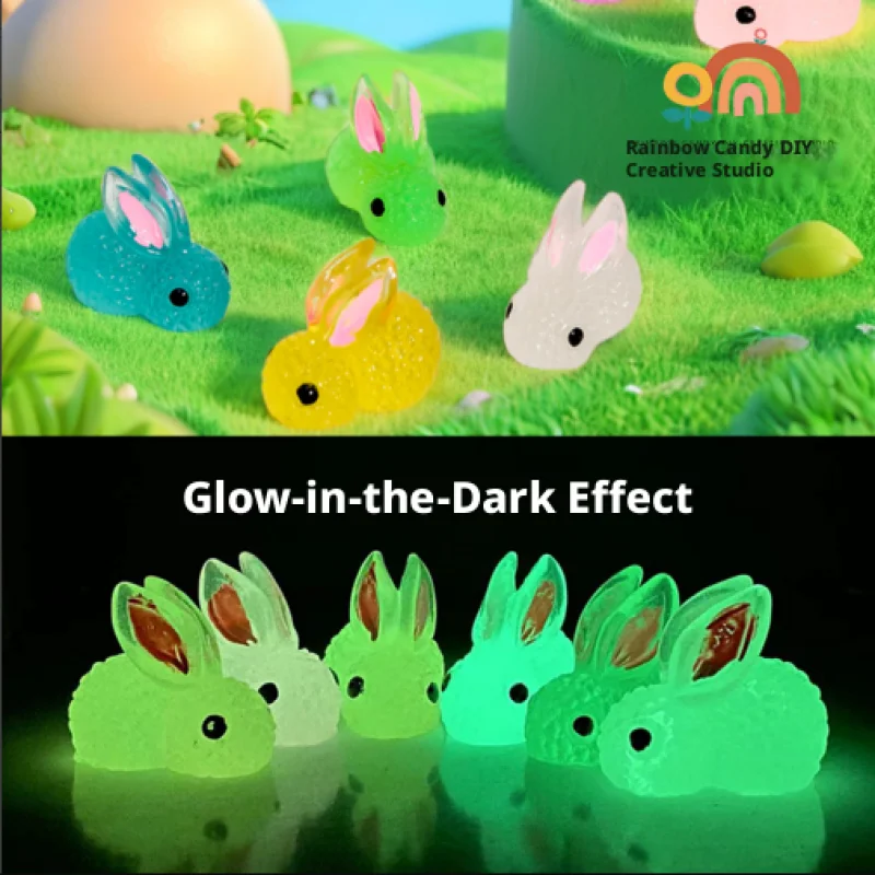 Small animal decoration-large luminous rabbit-random color-resin-1 piece