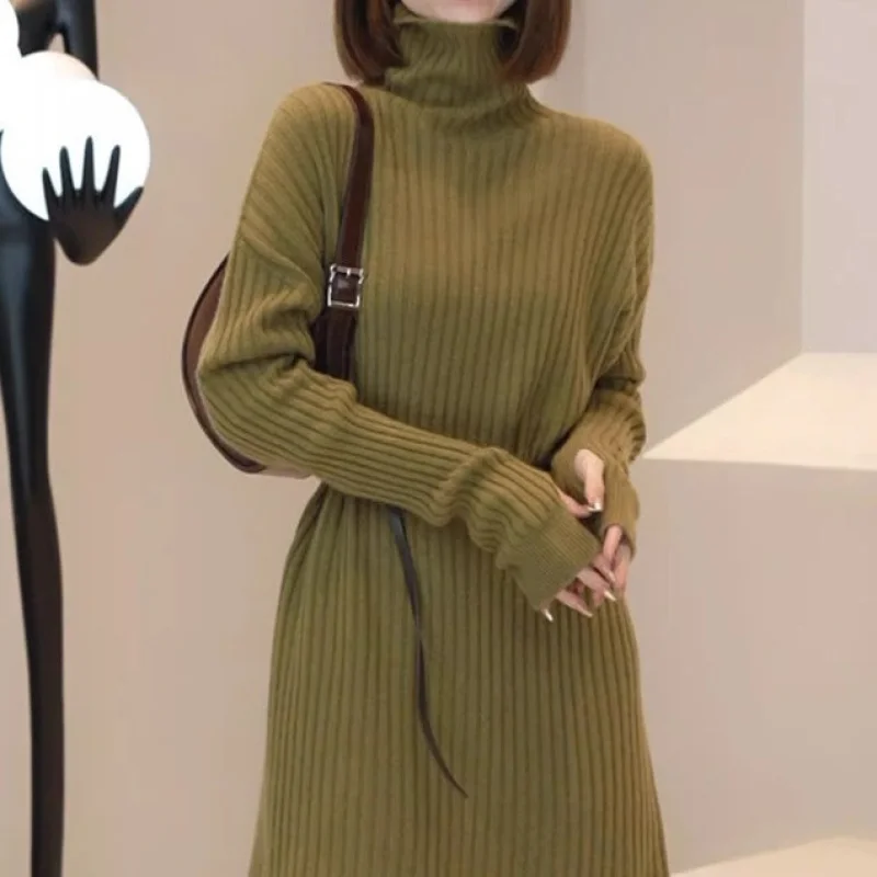 Autumn And Winter Large Size Idle Style Belt Midi Knitted Bottoming Skirt