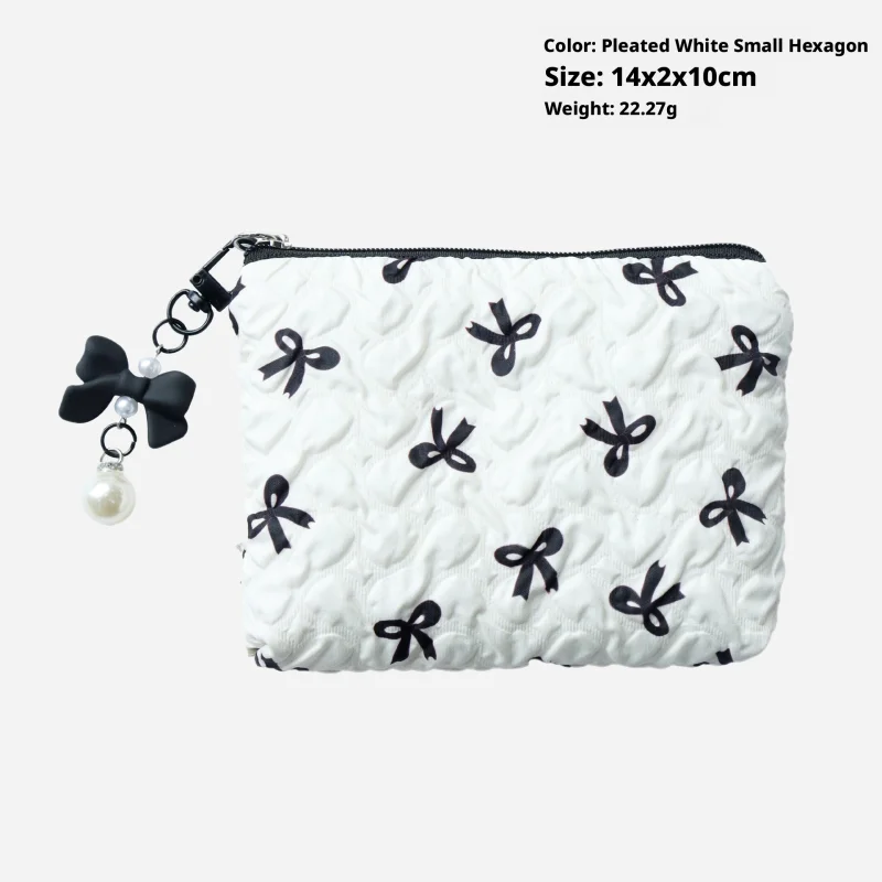 Cosmetic bag-pleated, small corners, clear, small floral patterns-white-14 * 2 *10cm-polyester-1 piece
