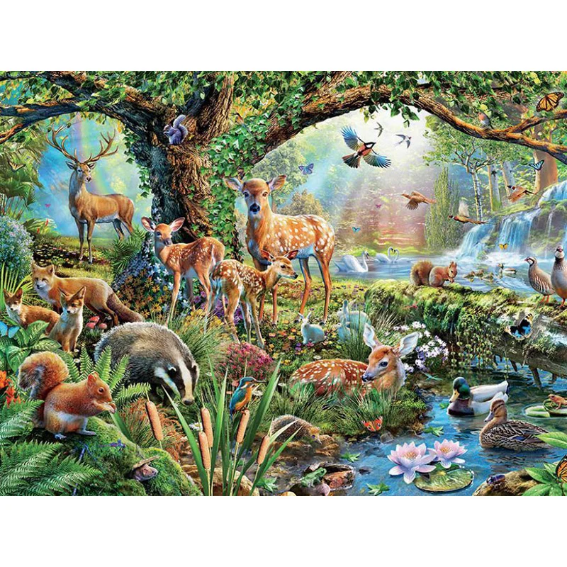 Animal Mosaic In The Forest 5d Diamond Painting, Square Rhinestone Embroidery, Cross Stitch, KBL Full Diamond