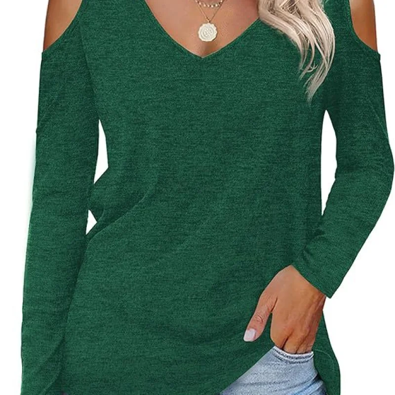 Off-the-shoulder Women's Solid Color Long Sleeve V-neck Formal Casual Top Summer
