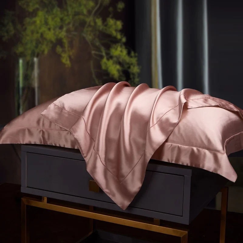 Solid-color Three-sided Embroidery High-end Silk Pillowcase For Home Use