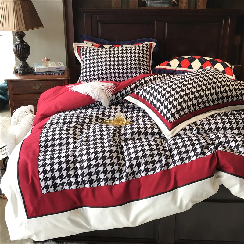 American Retro Cotton North Velvet Bedding Simple Houndstooth