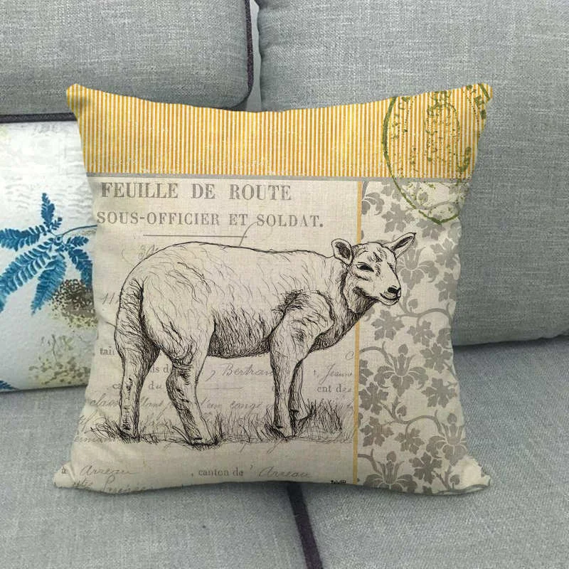 Retro Animal Painting Design Linen Pillowcase