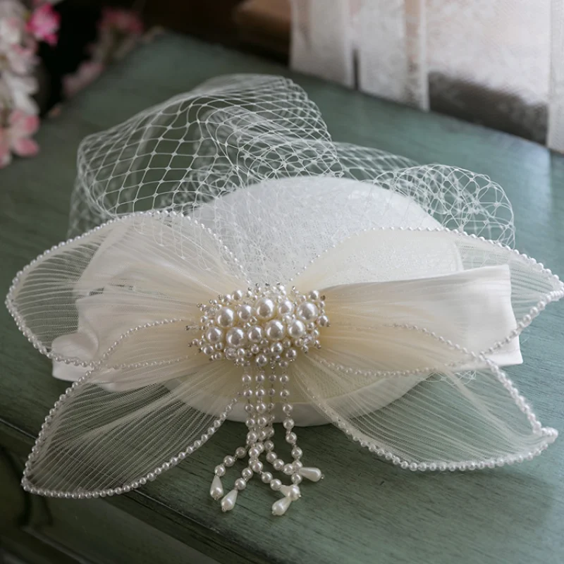 Vintage Mesh White Pearl Hat