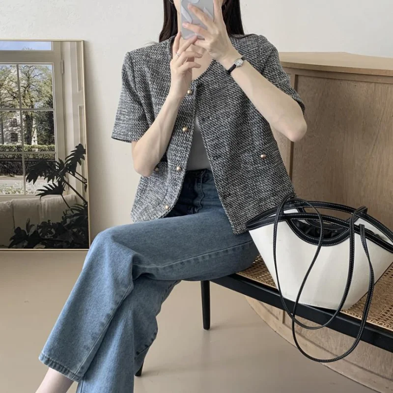 Women's Summer Gray Short Sleeve Coat Top