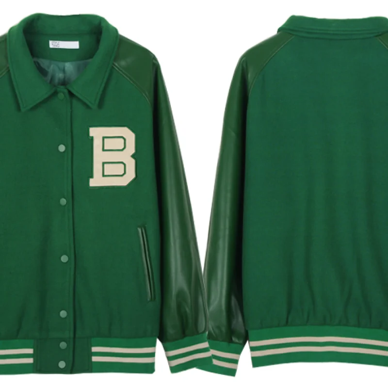 Women's Trendy Retro Trendy Green Baseball Jacket