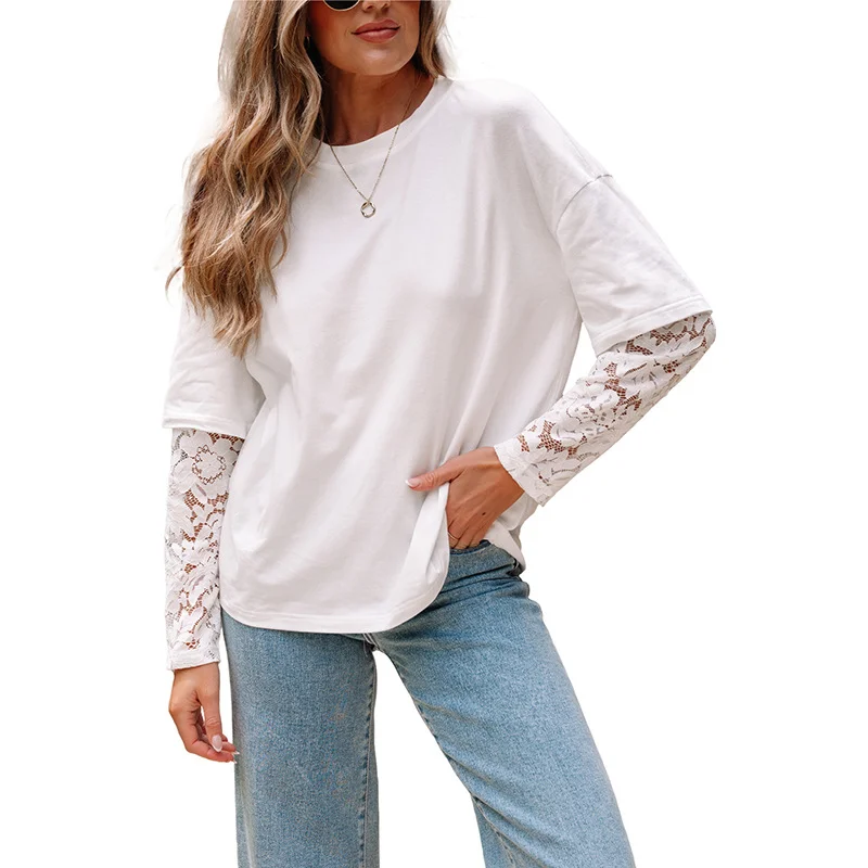 European And American Fashion Cool Lace Stitching Long Sleeve