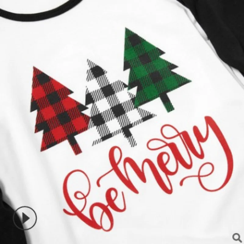 Printed round neck color matching family parent-child outfit