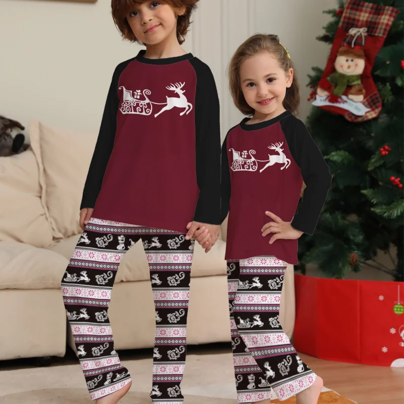 Women's Fashion Deer Pattern With Stripes Letter Printing Christmas Parent-child Suit