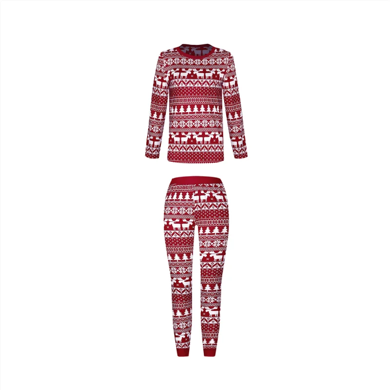 Christmas Print Contrast Color Parent-child Home Service Suit