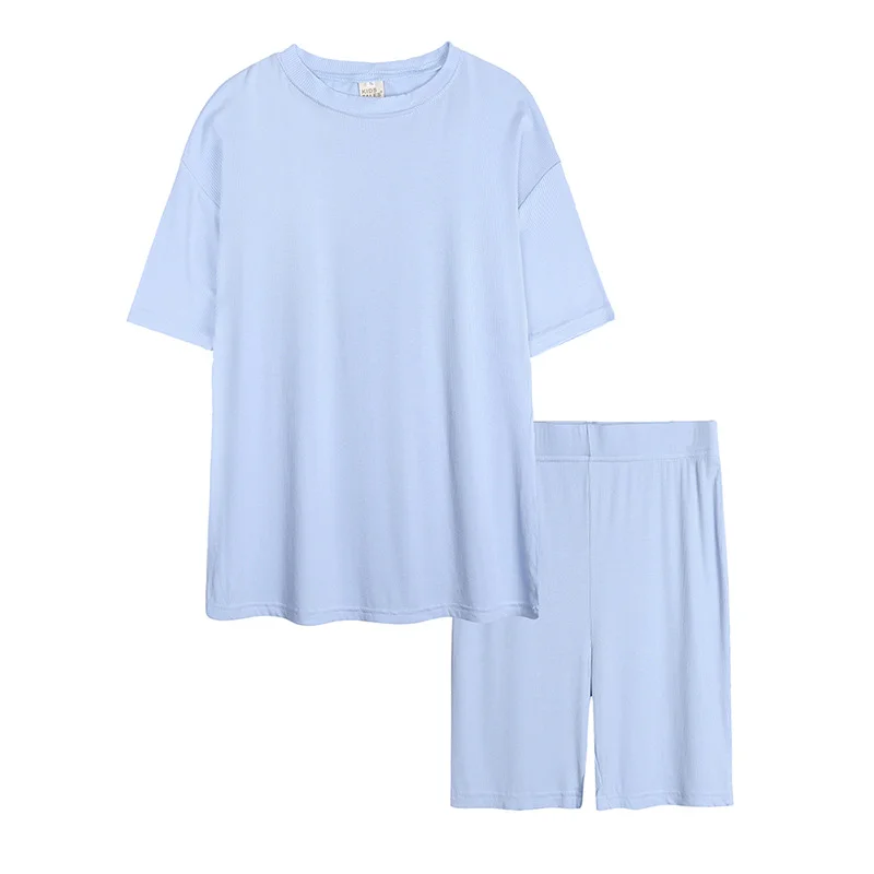 Summer Women's And Women's Solid Color Short-sleeved Tights Two Piece Suit