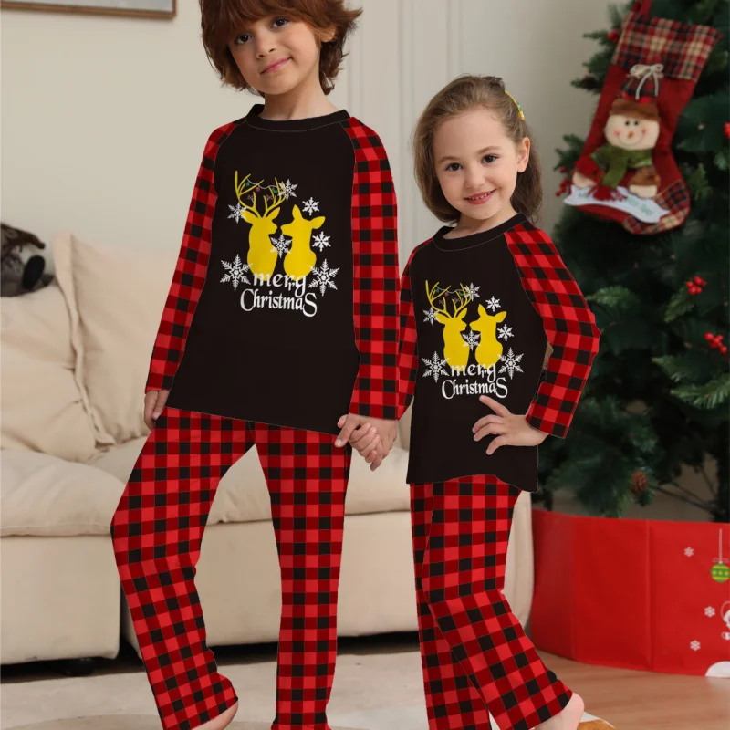 New Golden Deer Print Christmas Parent Child Pajama Set