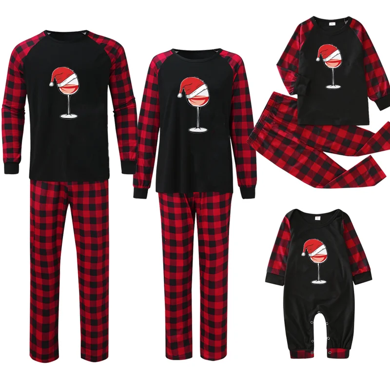 Plaid Stitching Printing Christmas Homewear Parent-child Suit