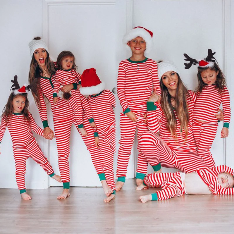 Parent-Child Suit Striped Printing Long-Sleeved Home Wear Casual