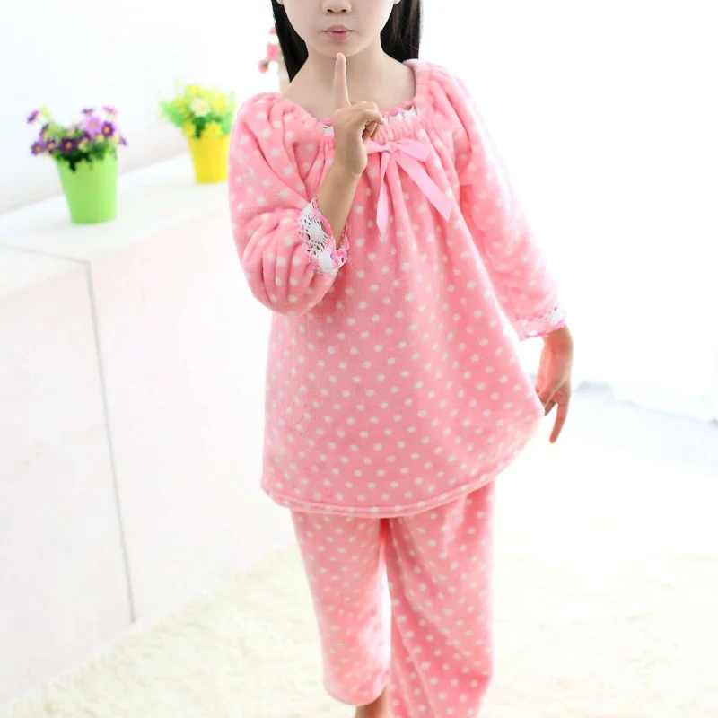 Girls' Thermal Pajamas Coral Fleece Parent-child Pajamas Suit Pants Fleece Pajamas