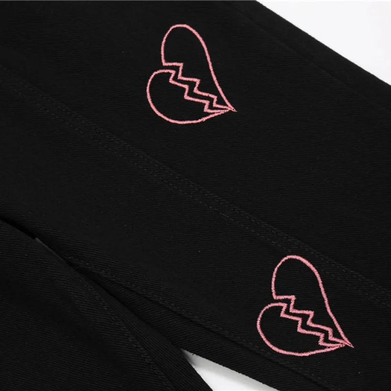 Heartbreak Embroidery Harajuku Style Street Trend Casual Jeans Men