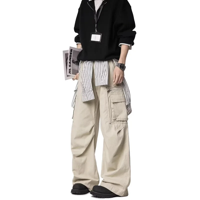Retro High-Street Apricot Workwear Denim Jeans