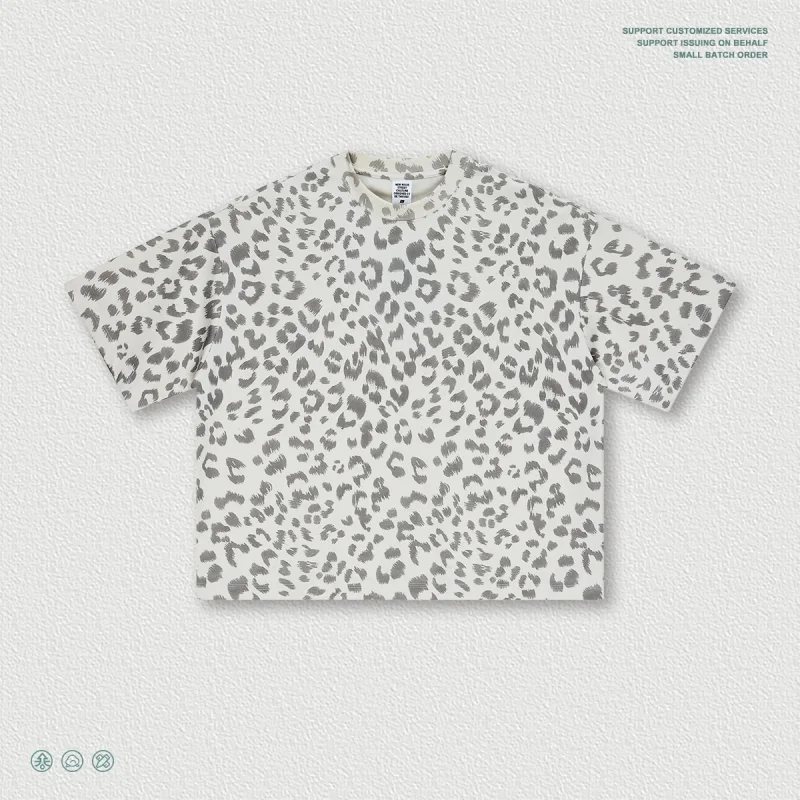 Plus-size Casual Loose-fit Leopard-print Crewneck Short-sleeve T-shirt