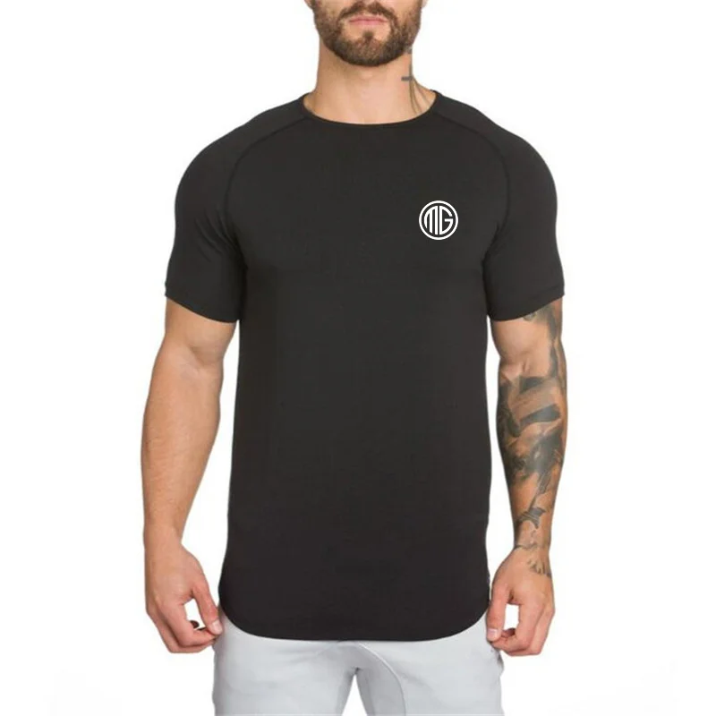 Ins European And American Fitness Men's Mid-length Breathable Sports T-shirt Bodybuilding Short Sleeve