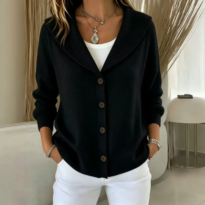 New Solid Color Knitted Button Lapel Sweater