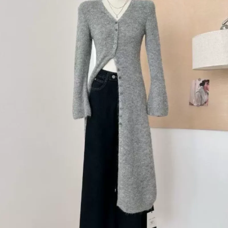 French Retro Knitted Long Sweater Cardigan For High-end Autumn And Winter
