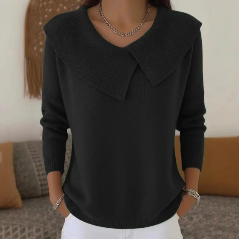Fashion Korean Retro Playful Temperament Slim Lapel Sweater Knitted Lazy Temperament
