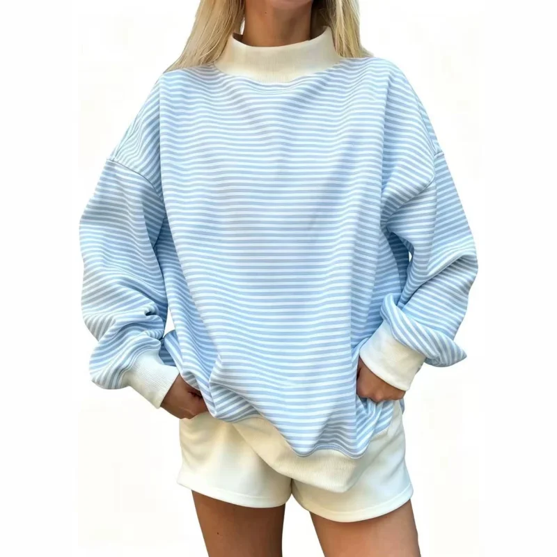2026 Women's Fall New Fashion Casual Striped Long-Sleeved Pullover Loose Sweatshirt