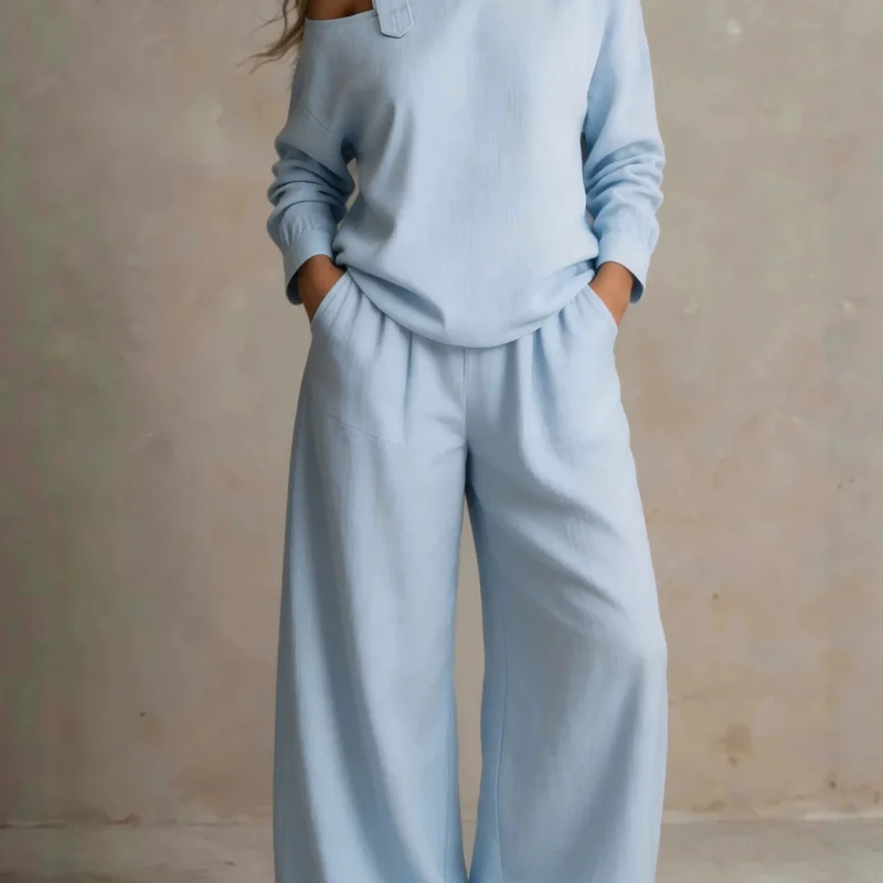 2026 Site Hot-Selling Women's Casual Loose Fashion One-Shoulder Linen Blend Two-Piece Set