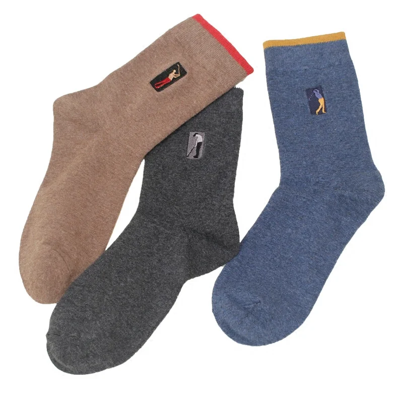 Business Casual Men's Cotton Socks Embroidered Mid Tube