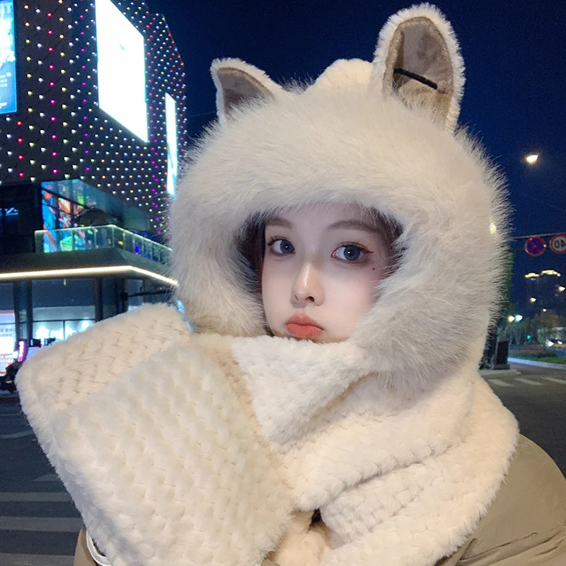 Fox Ears Women's Scarf Three In One Hat