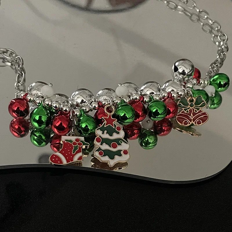 Colorful Bell Christmas Tree Socks Stitching Necklace